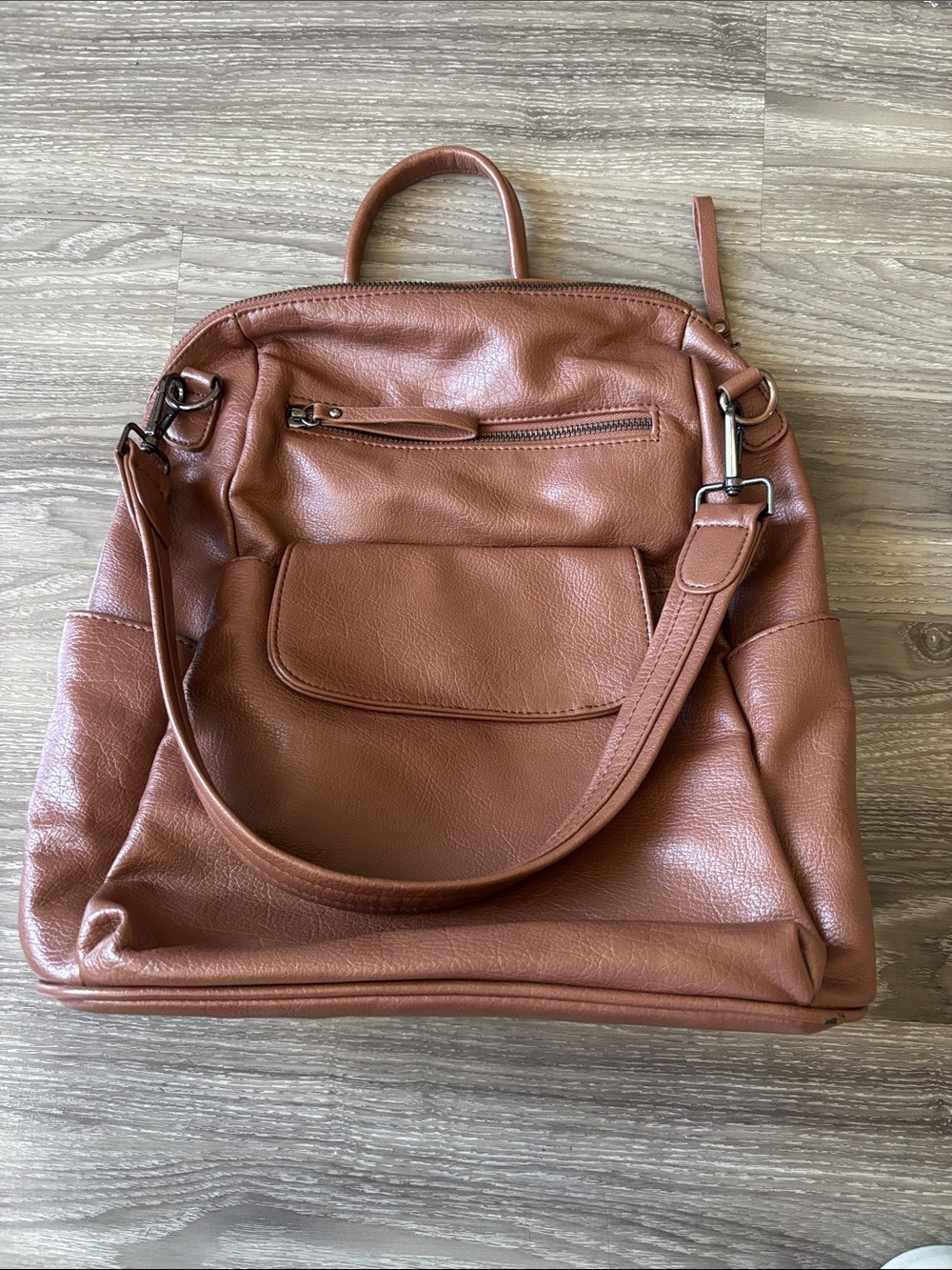 MMS Design Studio Cognac Convertible Leather Backpack Tote